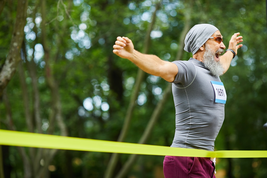 Bearded Man Winning Marathon Race