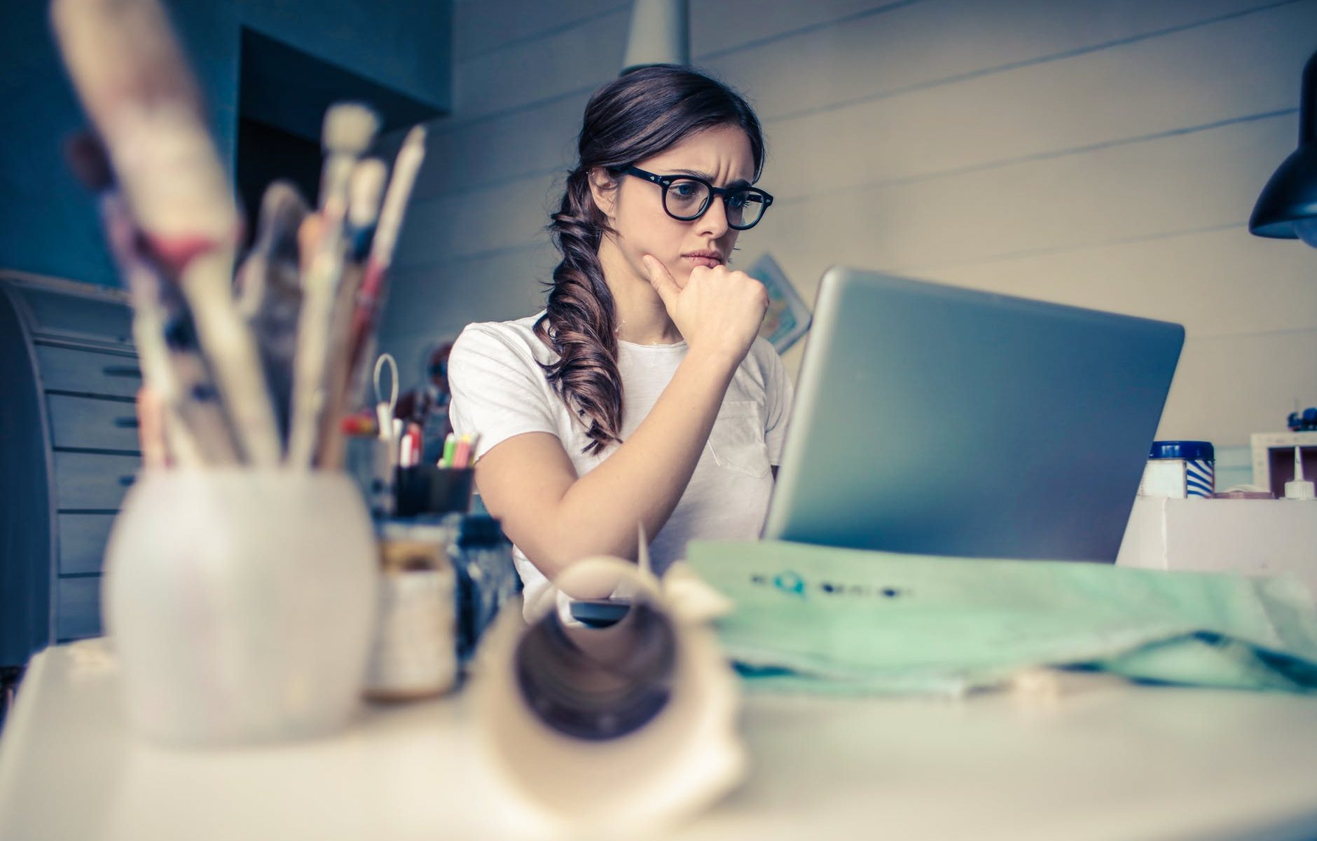 photo of a woman thinking