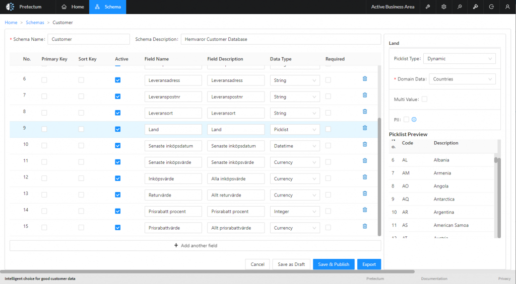 Pretectum Schema Management Screenshot