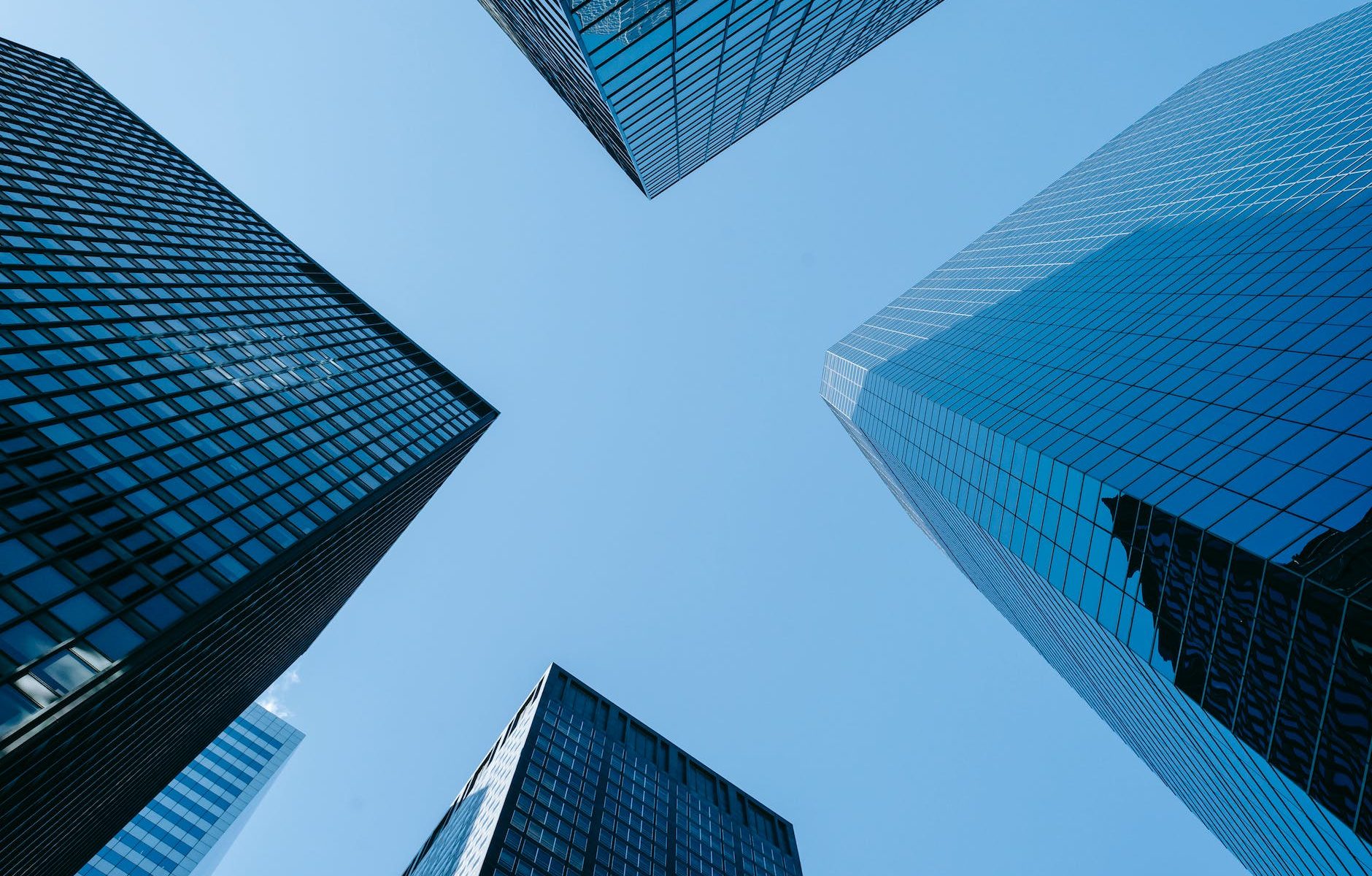 skyscrapers with reflecting walls in modern megapolis