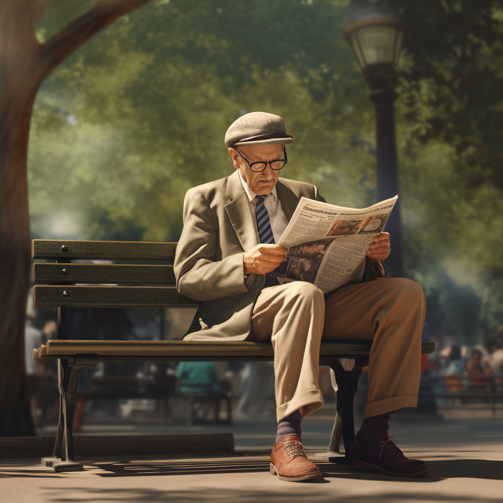 A man reading a traditional broadsheet newspaper