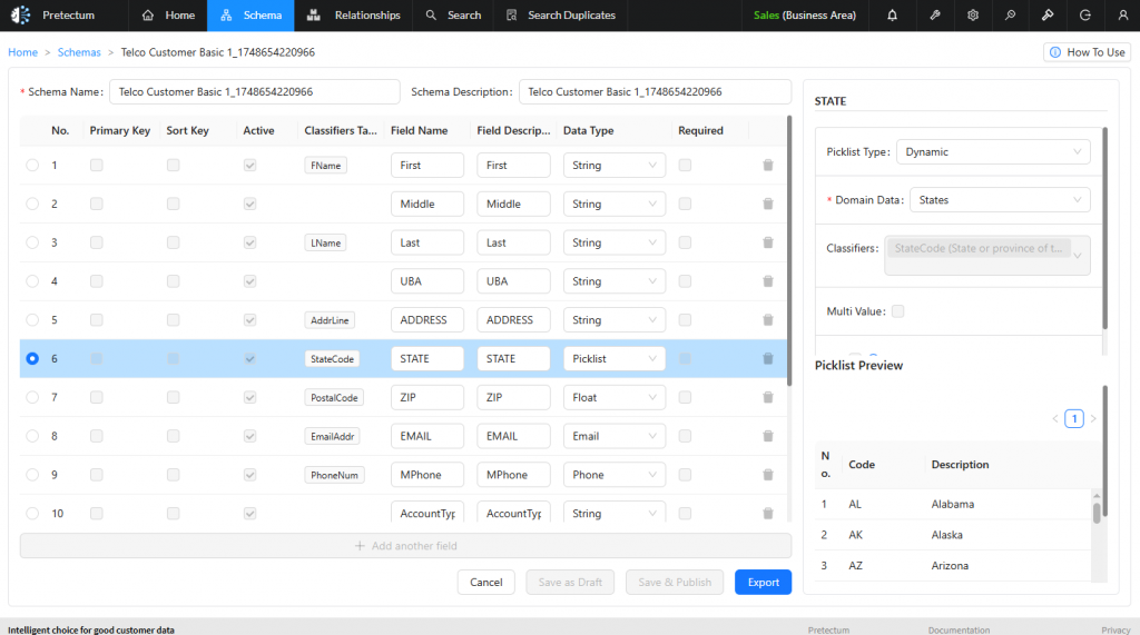Tagged Attributes in a Schema Definition accompanied by a Picklist based on ISO State Codes