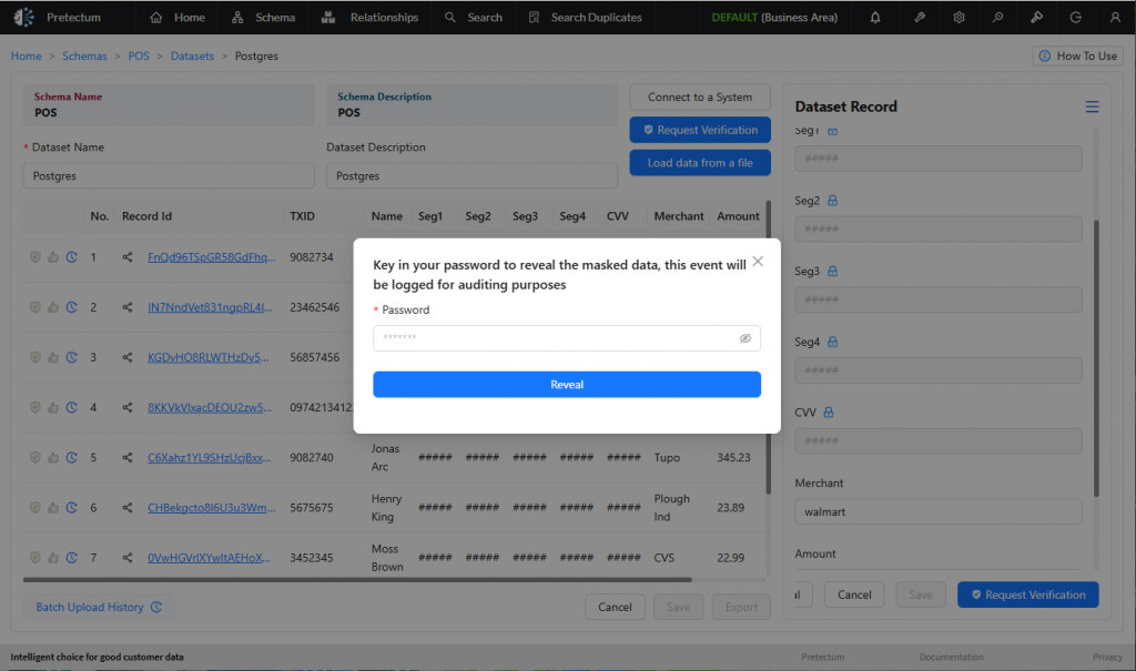 Password Challenge for user wishing to see masked PII data.